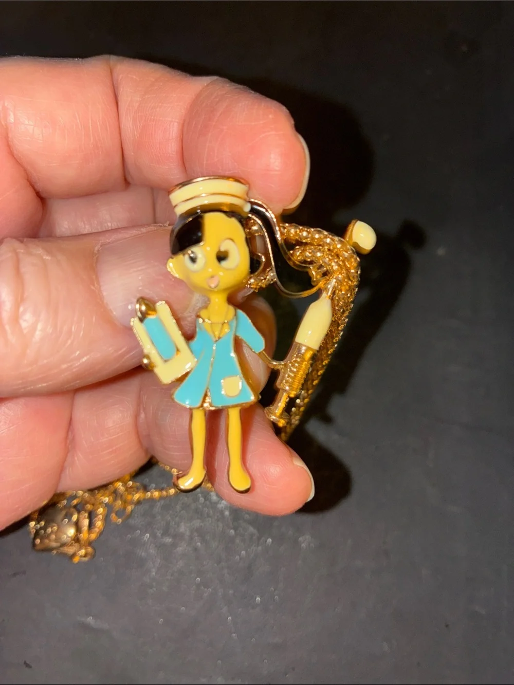 Nurse Necklace/Brooch Pin with Yellow and Blue Enamel